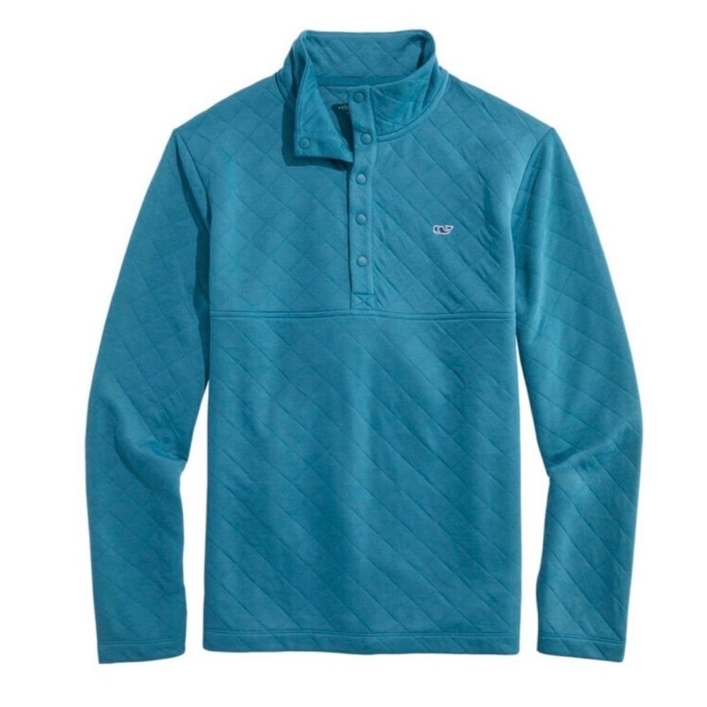 Vineyard Vines Womens XXL Quilted Snap Pullover Turquoise Blue 1K00513